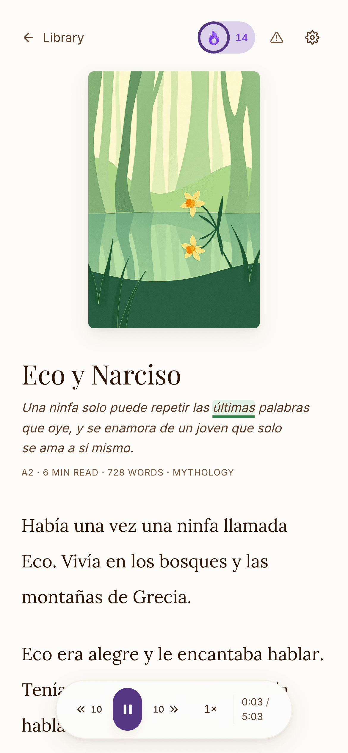 Reading a Spanish story in Lexio